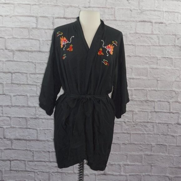 Vintage 90s Embroidered Dragon Kimono Robe - Picture 2 of 7